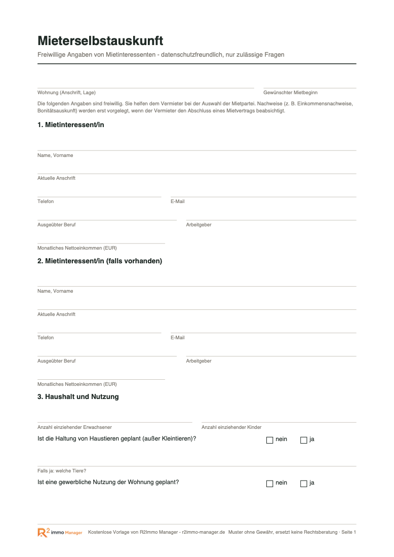 Vorschau: Mieterselbstauskunft Vorlage (PDF)